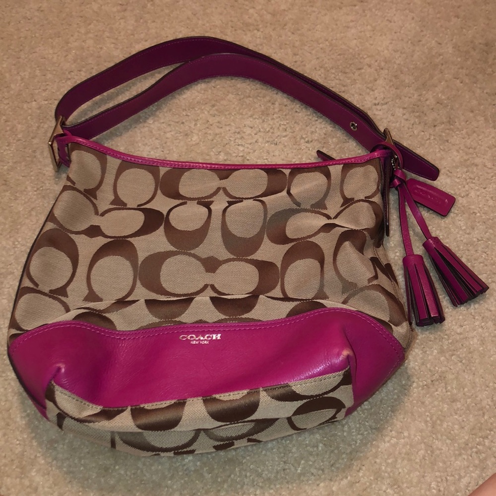 Hot pink and tan coach purse